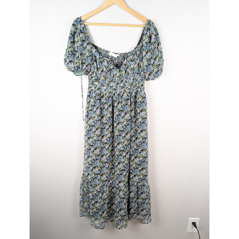 Astr the Label Romantic Cottage Floral Midi Dress Puff Sleeve Womens Sz M 135